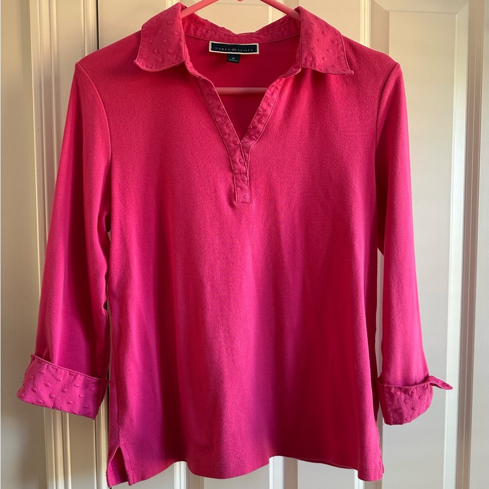 Karen Scott Pink Textured Collar Top Women’s M